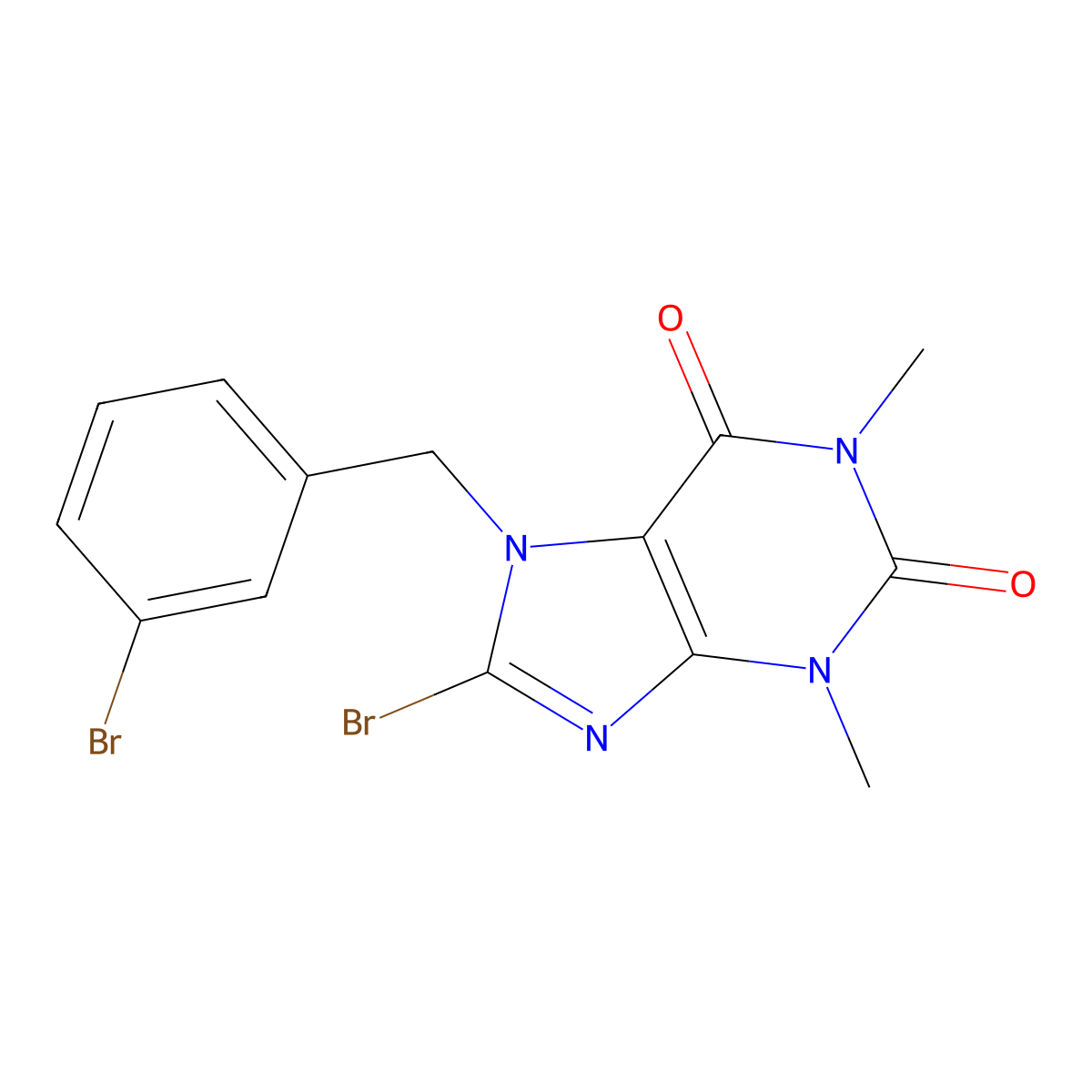 8-bromo-7-(3-bromobenzyl)-1,3-dimethyl-1H-purine-2,6(3H,7H)-dione molecular structure, CAS 304878-07-7