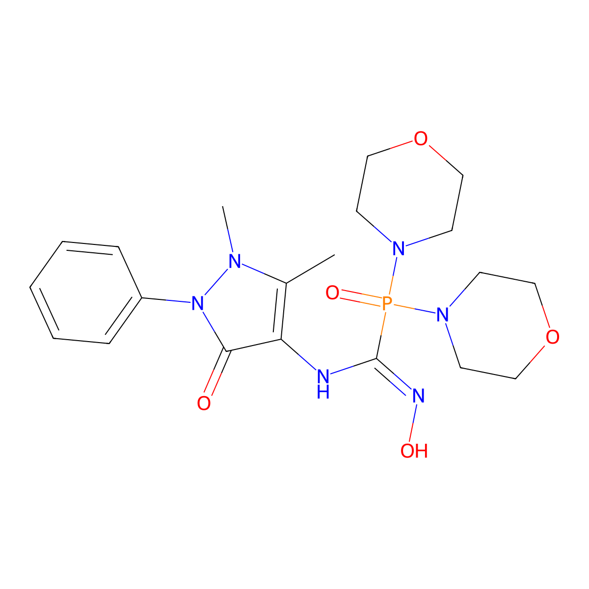 N'-(1,5-dimethyl-3-oxo-2-phenylpyrazol-4-yl)-1-dimorpholin-4-ylphosphoryl-N-hydroxymethanimidamide molecular structure, CAS 304878-29-3