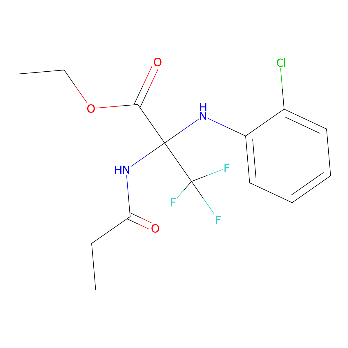 Ethyl 2-(2-chloroanilino)-3,3,3-trifluoro-2-(propanoylamino)propanoate molecular structure, CAS 304878-31-7