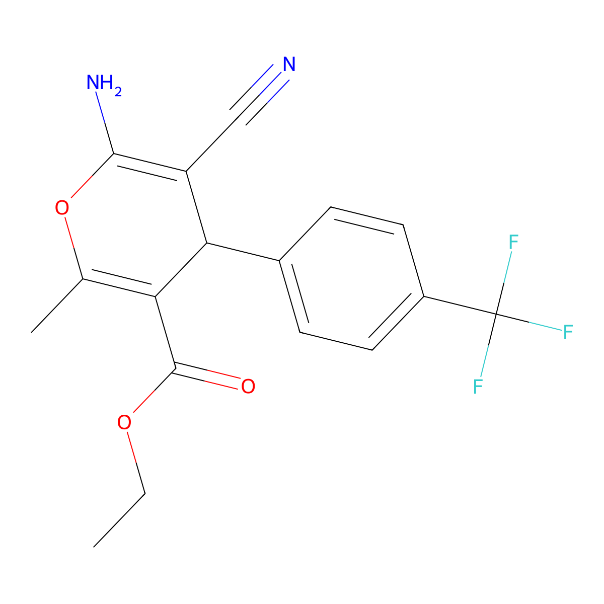 ethyl 6-amino-5-cyano-2-methyl-4-[4-(trifluoromethyl)phenyl]-4H-pyran-3-carboxylate molecular structure, CAS 304878-44-2