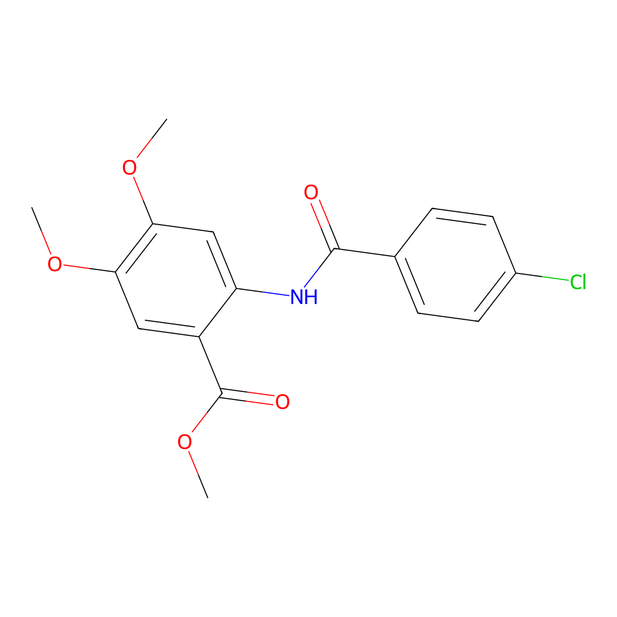 Methyl 2-[(4-chlorobenzoyl)amino]-4,5-dimethoxybenzoate molecular structure, CAS 304878-67-9