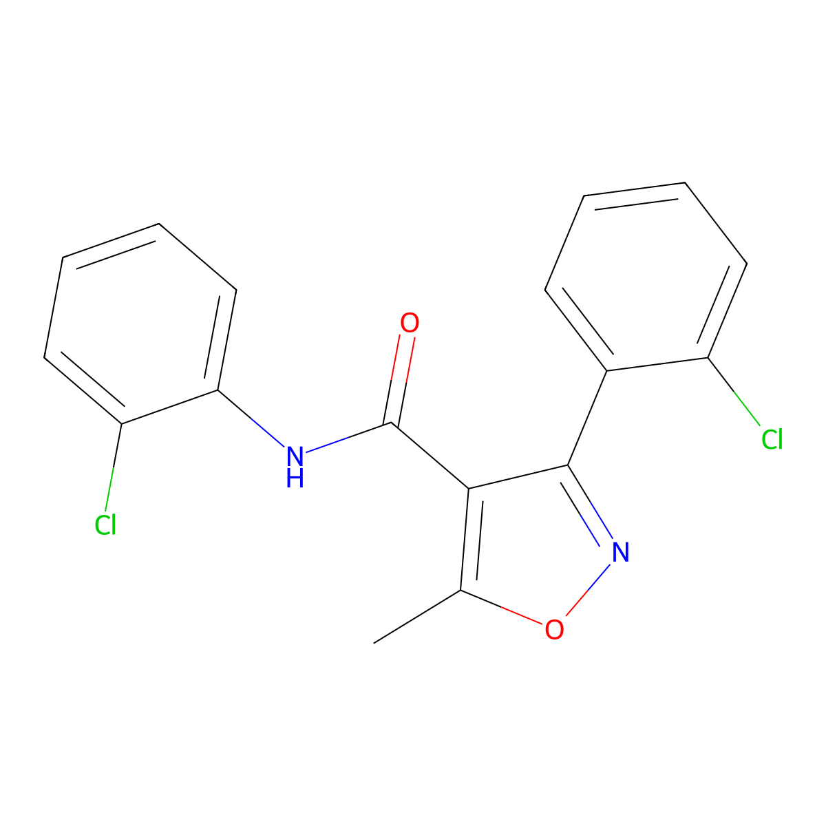 N,3-bis(2-chlorophenyl)-5-methyl-1,2-oxazole-4-carboxamide molecular structure, CAS 304878-91-9