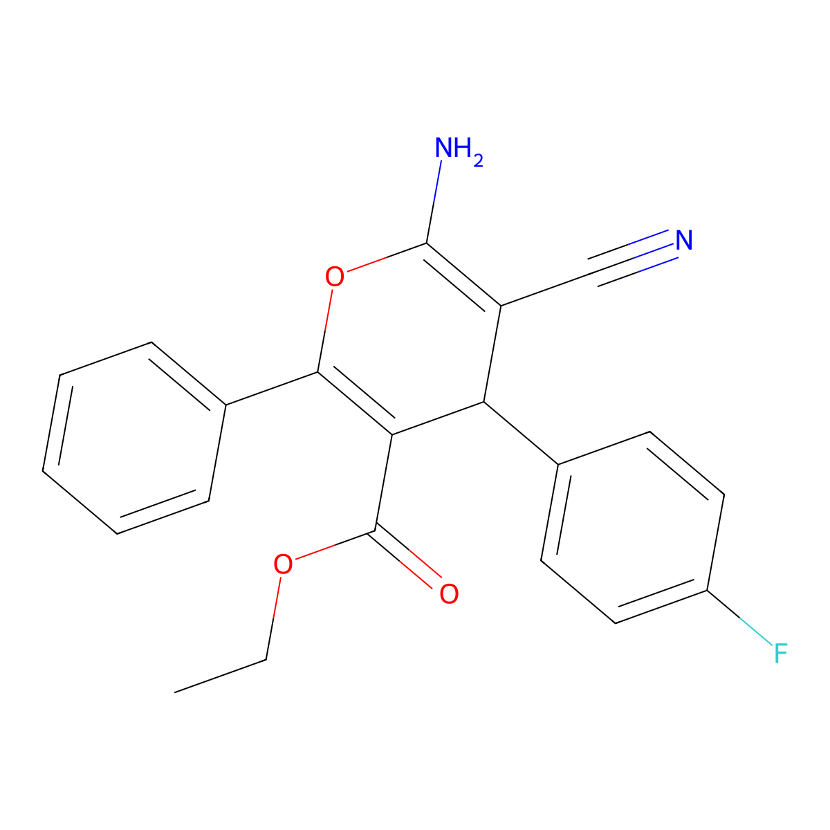 ethyl 6-amino-5-cyano-4-(4-fluorophenyl)-2-phenyl-4H-pyran-3-carboxylate molecular structure, CAS 304879-02-5