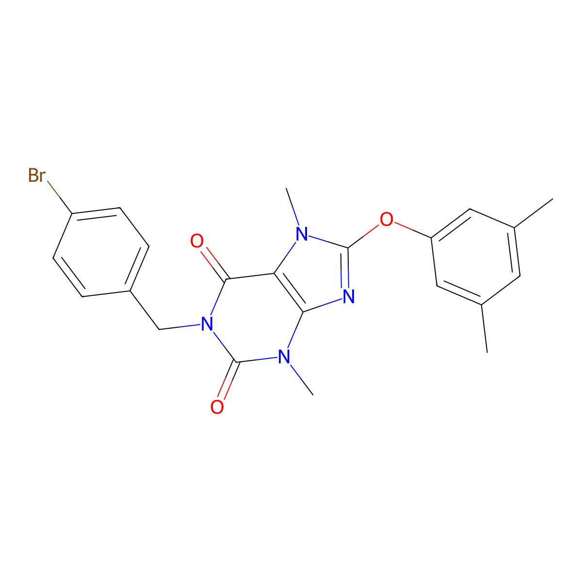1-[(4-Bromophenyl)methyl]-8-(3,5-dimethylphenoxy)-3,7-dimethylpurine-2,6-dione molecular structure, CAS 304879-05-8