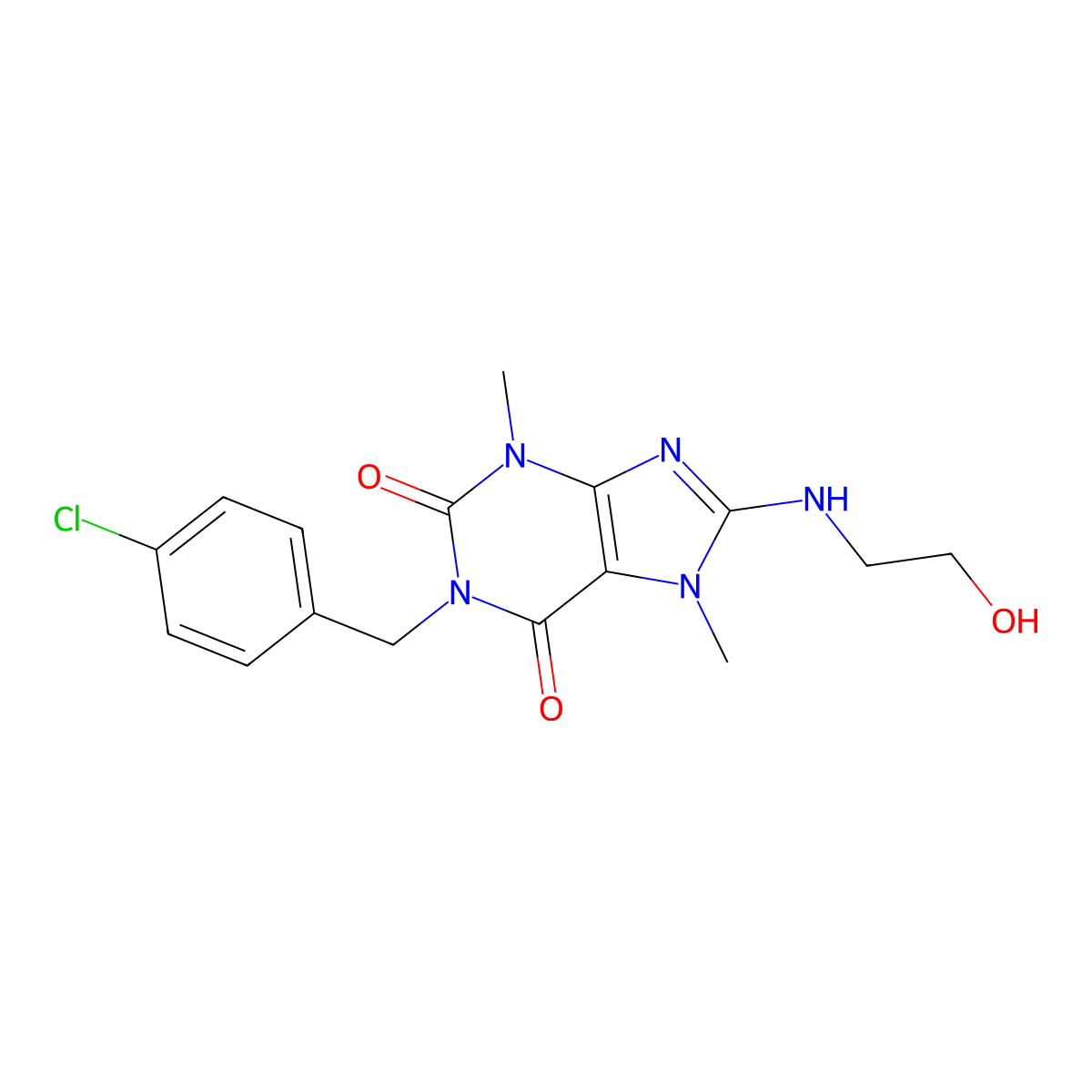 1-(4-chlorobenzyl)-8-((2-hydroxyethyl)amino)-3,7-dimethyl-1H-purine-2,6(3H,7H)-dione molecular structure, CAS 304879-44-5