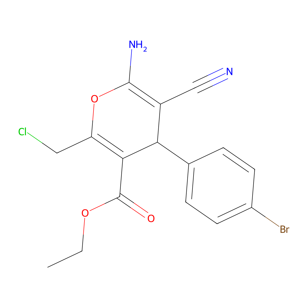 ethyl 6-amino-4-(4-bromophenyl)-2-(chloromethyl)-5-cyano-4H-pyran-3-carboxylate molecular structure, CAS 304879-62-7