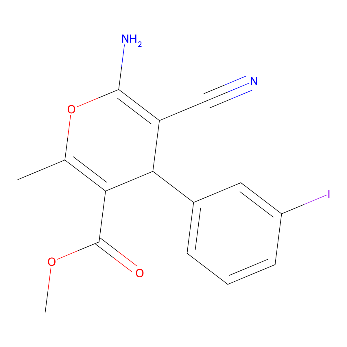 methyl 6-amino-5-cyano-4-(3-iodophenyl)-2-methyl-4H-pyran-3-carboxylate molecular structure, CAS 304879-82-1