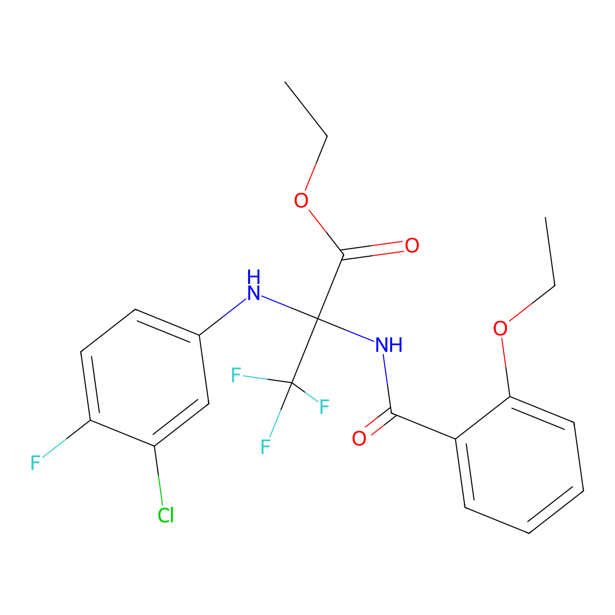Ethyl 2-(3-chloro-4-fluoroanilino)-2-[(2-ethoxybenzoyl)amino]-3,3,3-trifluoropropanoate molecular structure, CAS 304879-88-7