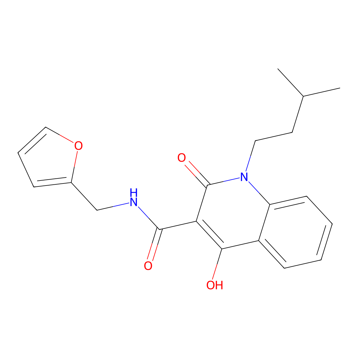 N-(furan-2-ylmethyl)-4-hydroxy-1-(3-methylbutyl)-2-oxo-1,2-dihydroquinoline-3-carboxamide molecular structure, CAS 304880-04-4