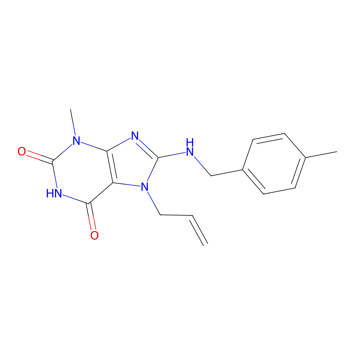 3-Methyl-8-[(4-methylphenyl)methylamino]-7-prop-2-enylpurine-2,6-dione molecular structure, CAS 304880-13-5