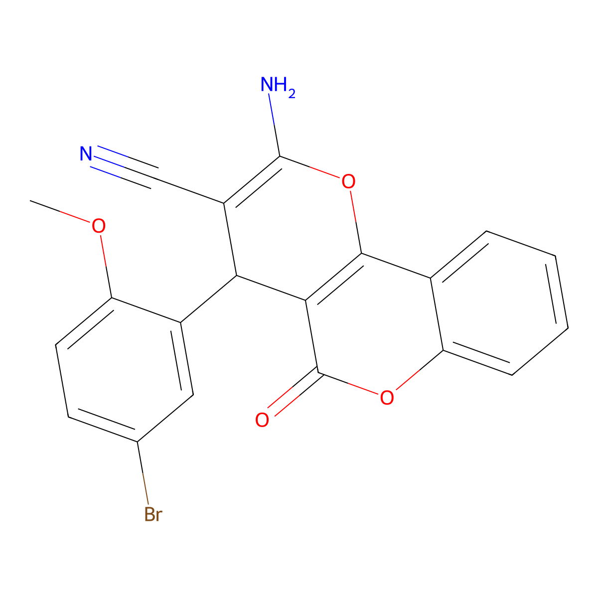 2-amino-4-(5-bromo-2-methoxyphenyl)-5-oxo-4H,5H-pyrano[3,2-c]chromene-3-carbonitrile molecular structure, CAS 304880-25-9