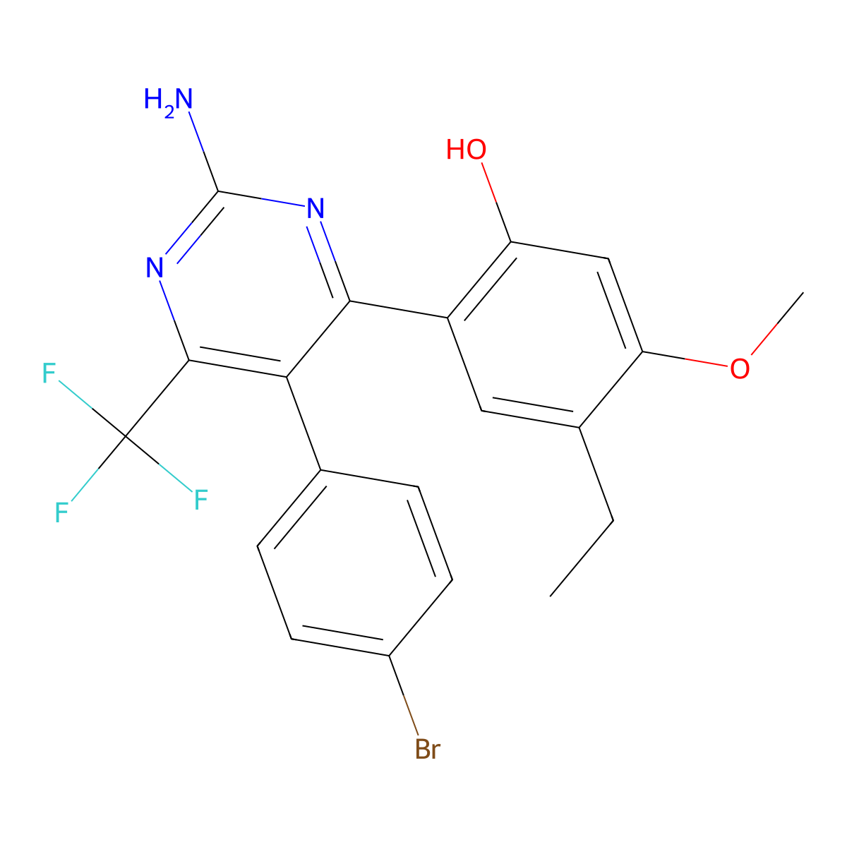 2-(2-Amino-5-(4-bromophenyl)-6-(trifluoromethyl)pyrimidin-4-yl)-4-ethyl-5-methoxyphenol molecular structure, CAS 304880-29-3