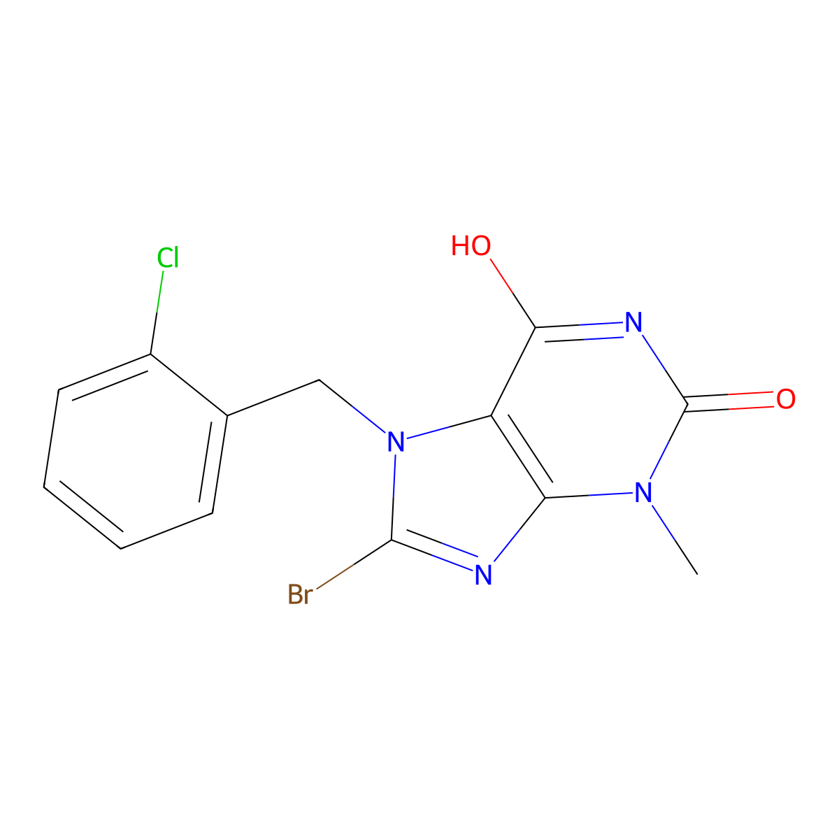 8-Bromo-7-(2-chloro-benzyl)-3-methyl-3,7-dihydro-purine-2,6-dione molecular structure, CAS 304880-50-0