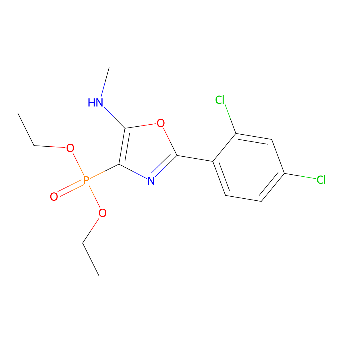Diethyl [2-(2,4-dichlorophenyl)-5-(methylamino)-1,3-oxazol-4-yl]phosphonate molecular structure, CAS 304880-55-5
