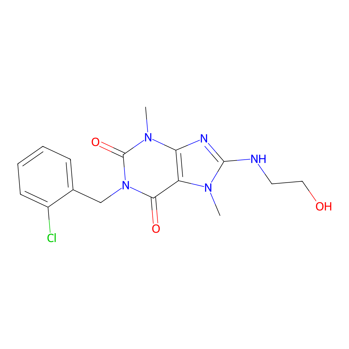 1-(2-chlorobenzyl)-8-((2-hydroxyethyl)amino)-3,7-dimethyl-1H-purine-2,6(3H,7H)-dione molecular structure, CAS 304880-69-1