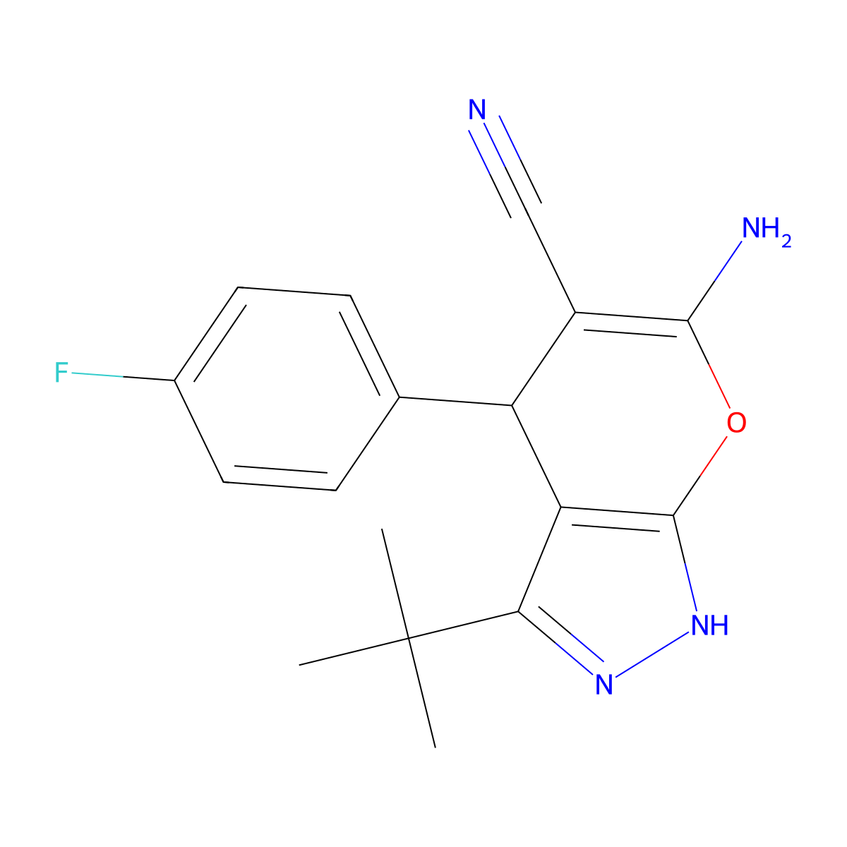 6-Amino-3-tert-BU-4-(4-F-PH)-1,4-dihydropyrano(2,3-C)pyrazole-5-carbonitrile molecular structure, CAS 304880-81-7