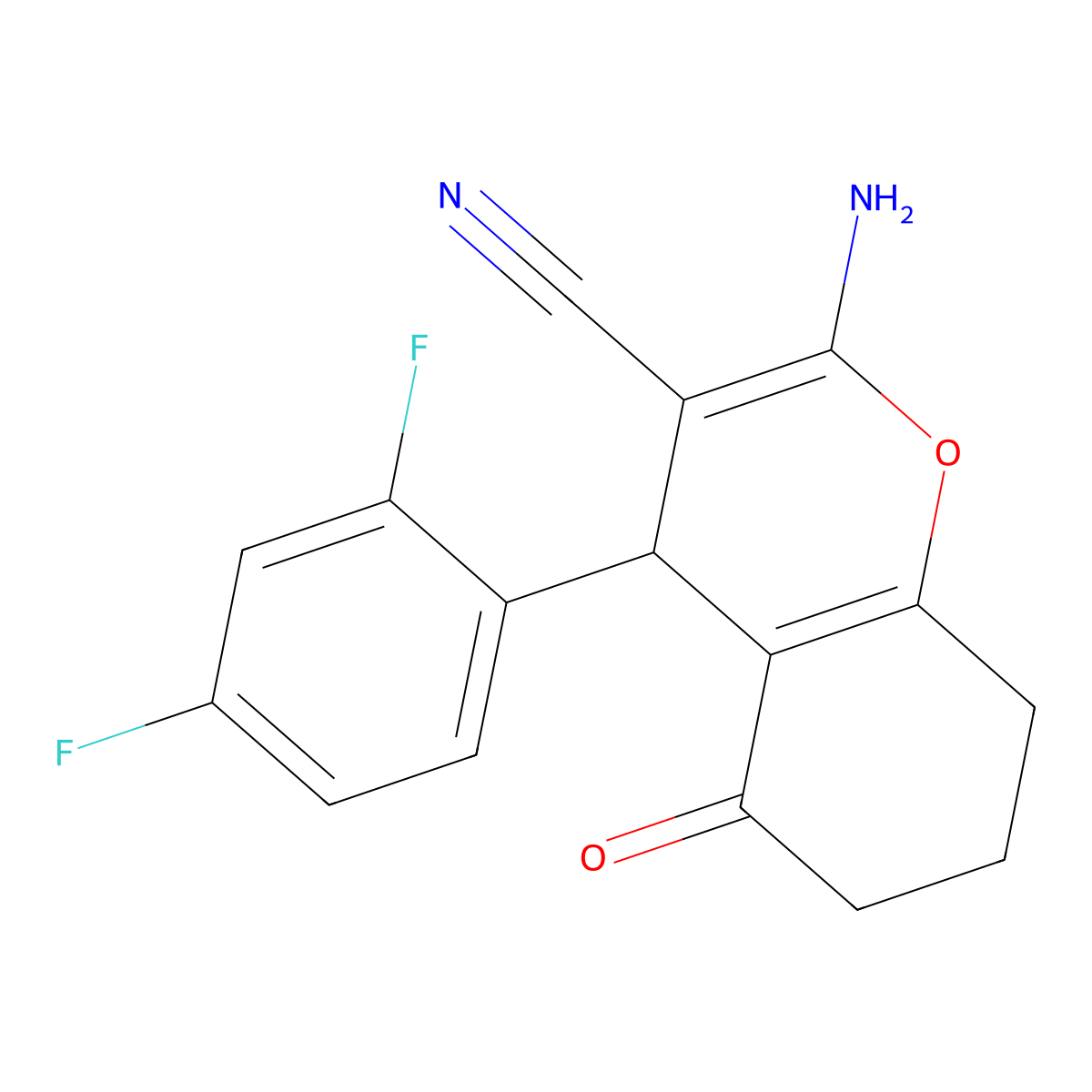 2-amino-4-(2,4-difluorophenyl)-5-oxo-5,6,7,8-tetrahydro-4H-chromene-3-carbonitrile molecular structure, CAS 304880-99-7