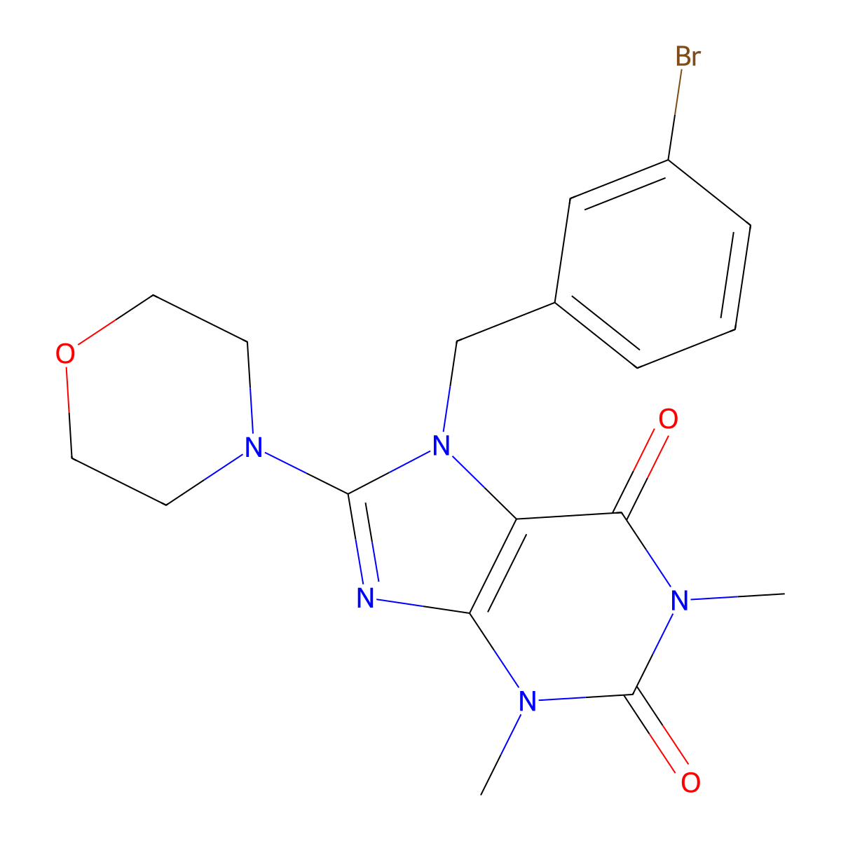 7-[(3-Bromophenyl)methyl]-1,3-dimethyl-8-morpholin-4-ylpurine-2,6-dione molecular structure, CAS 304881-02-5