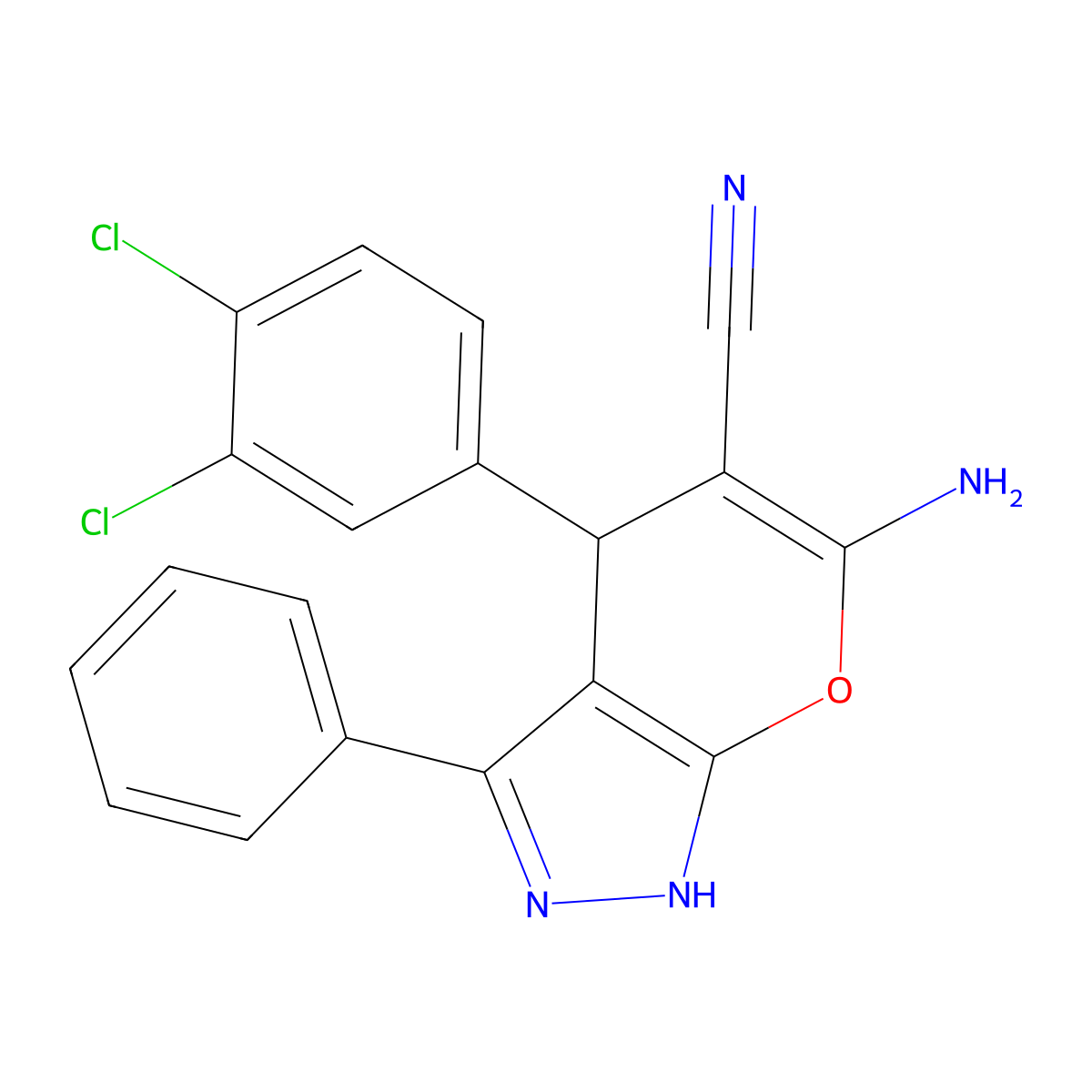 6-Amino-4-(3,4-dichlorophenyl)-3-phenyl-1,4-dihydropyrano[2,3-c]pyrazole-5-carbonitrile molecular structure, CAS 304881-15-0