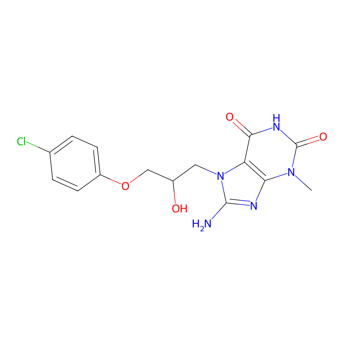 8-amino-7-(3-(4-chlorophenoxy)-2-hydroxypropyl)-3-methyl-1H-purine-2,6(3H,7H)-dione molecular structure, CAS 304881-27-4