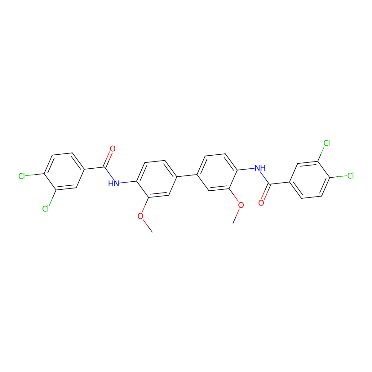 3,4-dichloro-N-[4-[4-[(3,4-dichlorobenzoyl)amino]-3-methoxyphenyl]-2-methoxyphenyl]benzamide molecular structure, CAS 304884-79-5