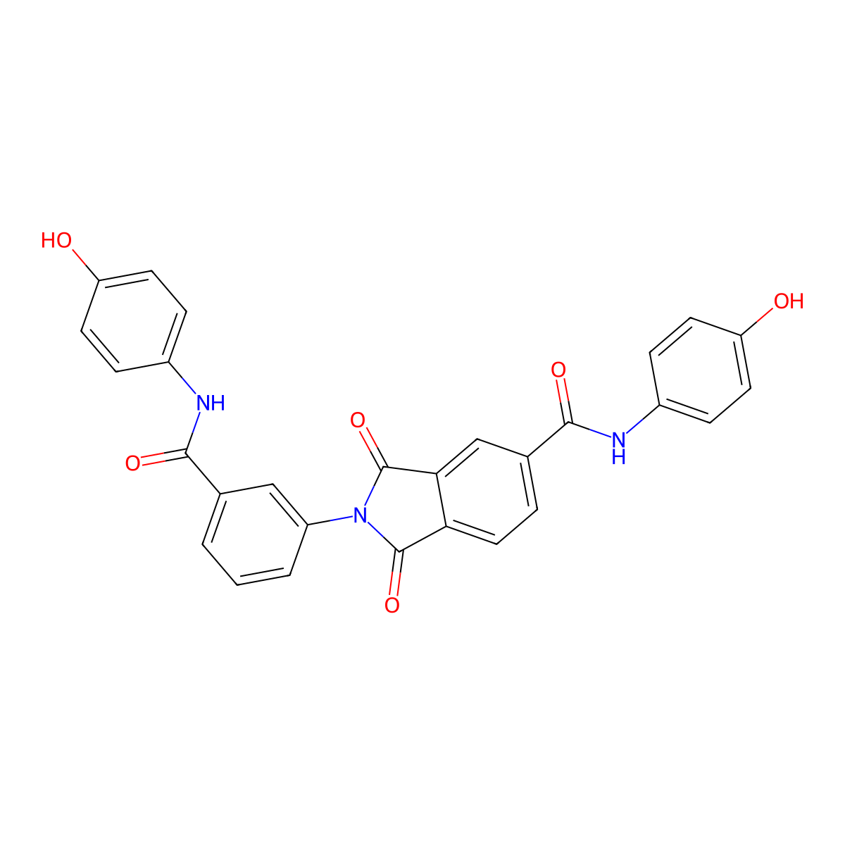 N-(4-hydroxyphenyl)-2-[3-[(4-hydroxyphenyl)carbamoyl]phenyl]-1,3-dioxoisoindole-5-carboxamide molecular structure, CAS 304885-46-9