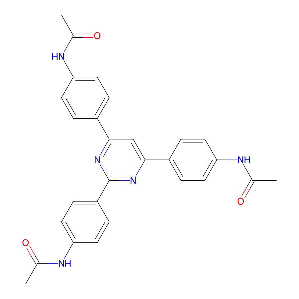 N-[4-[2,6-bis(4-acetamidophenyl)pyrimidin-4-yl]phenyl]acetamide molecular structure, CAS 304885-62-9