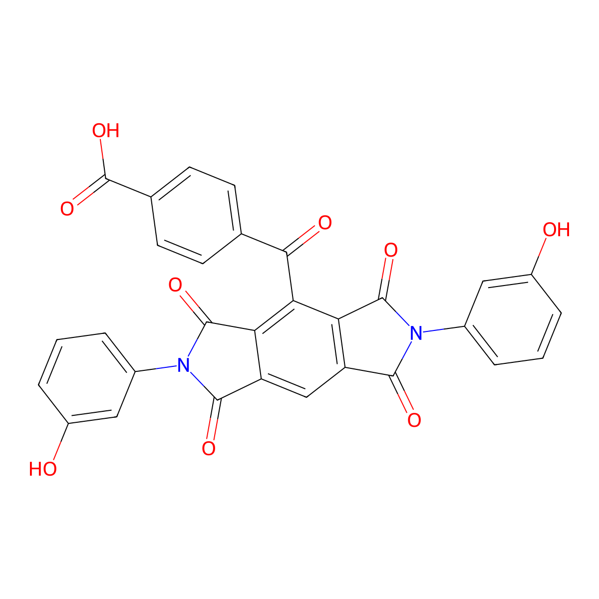 4-{[2,6-Bis(3-hydroxyphenyl)-1,3,5,7-tetraoxo-1,2,3,5,6,7-hexahydropyrrolo[3,4-f]isoindol-4-yl]carbonyl}benzoic acid molecular structure, CAS 304885-69-6