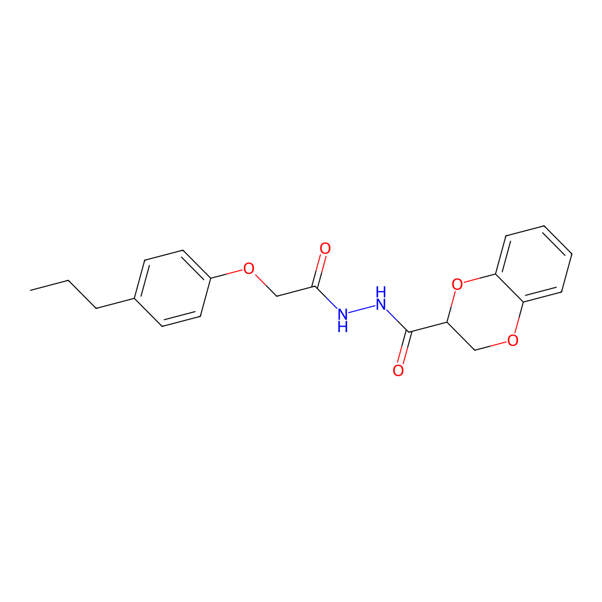 N-(2H,3H-benzo[e]1,4-dioxan-2-ylcarbonylamino)-2-(4-propylphenoxy)acetamide molecular structure, CAS 304888-32-2