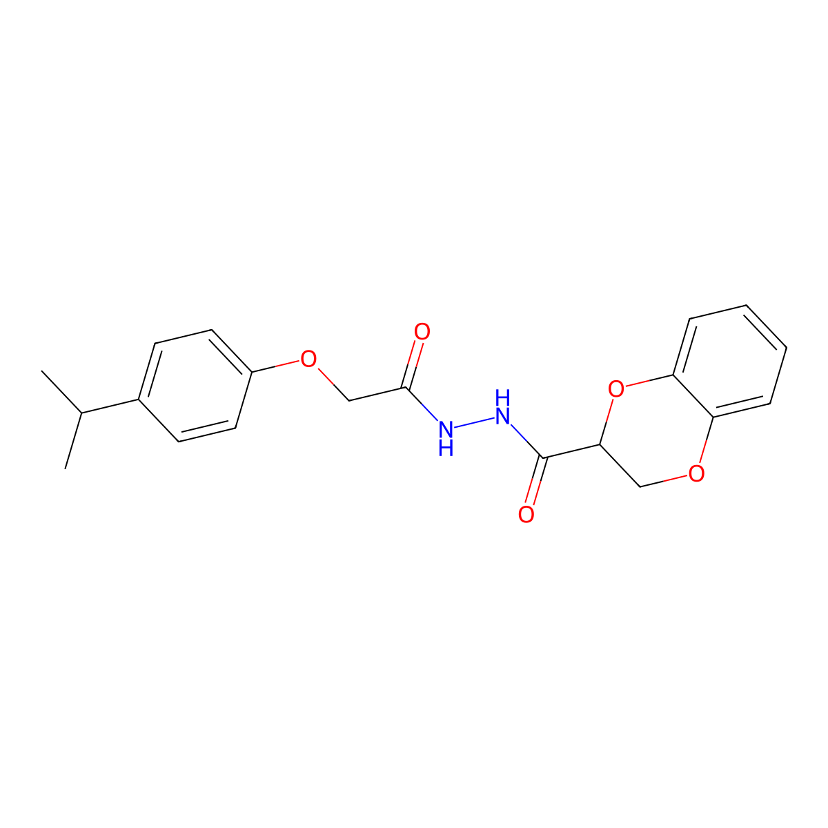 N'-(2-(4-isopropylphenoxy)acetyl)-2,3-dihydrobenzo[b][1,4]dioxine-2-carbohydrazide molecular structure, CAS 304888-36-6