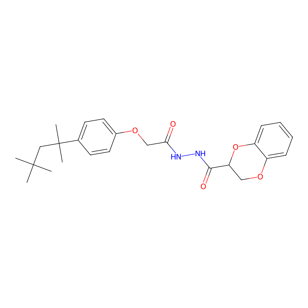 N'-[2-[4-(2,4,4-trimethylpentan-2-yl)phenoxy]acetyl]-2,3-dihydro-1,4-benzodioxine-3-carbohydrazide molecular structure, CAS 304888-41-3