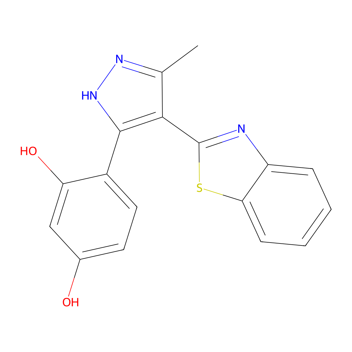 4-(4-(benzo[d]thiazol-2-yl)-5-methyl-1H-pyrazol-3-yl)benzene-1,3-diol molecular structure, CAS 304889-61-0