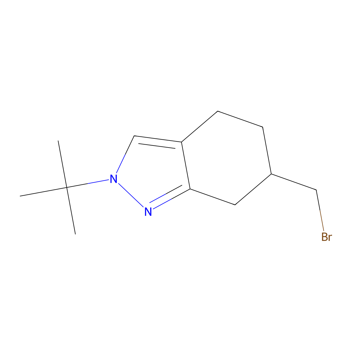 6-(bromomethyl)-2-tert-butyl-4,5,6,7-tetrahydro-2H-indazole molecular structure, CAS 3048893-12-2