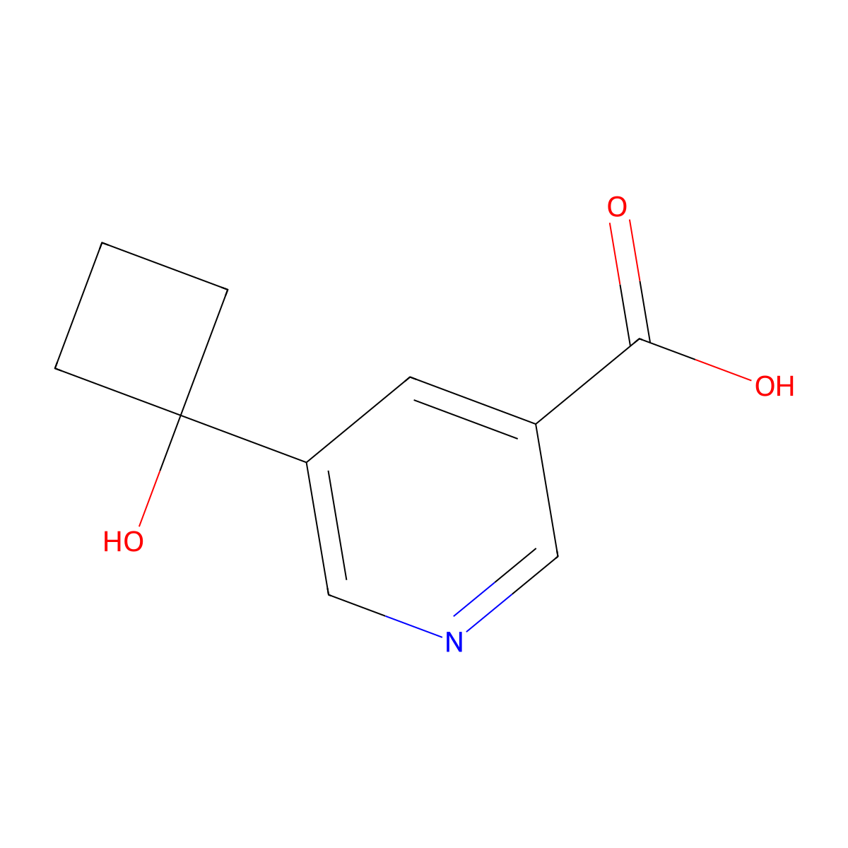 5-(1-Hydroxycyclobutyl)pyridine-3-carboxylic acid molecular structure, CAS 3048896-65-4