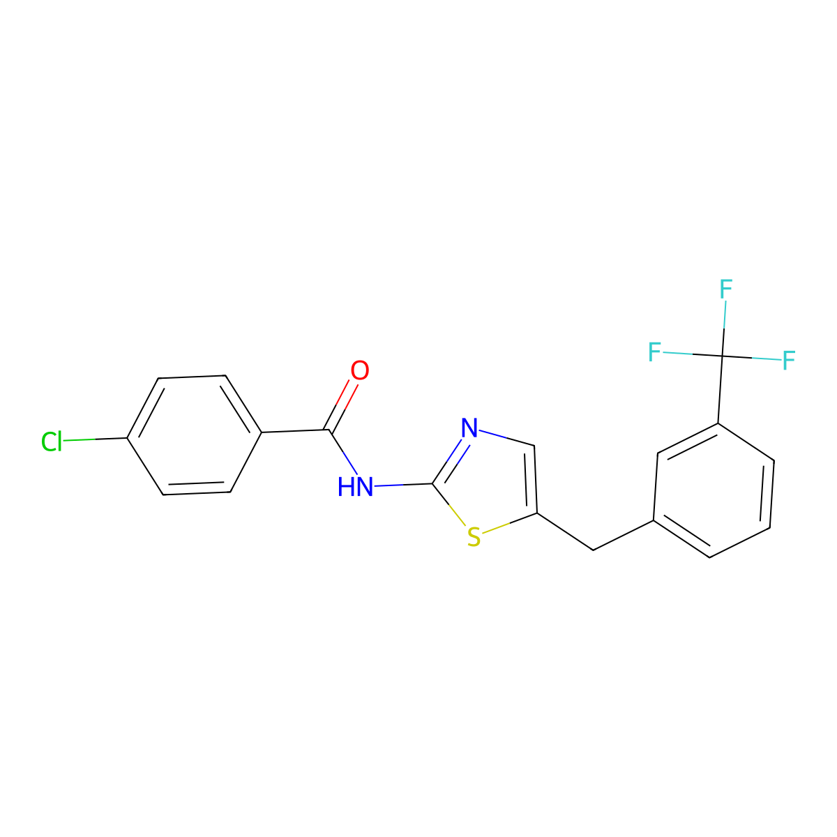 4-chloro-N-{5-[3-(trifluoromethyl)benzyl]-1,3-thiazol-2-yl}benzamide molecular structure, CAS 304895-45-2