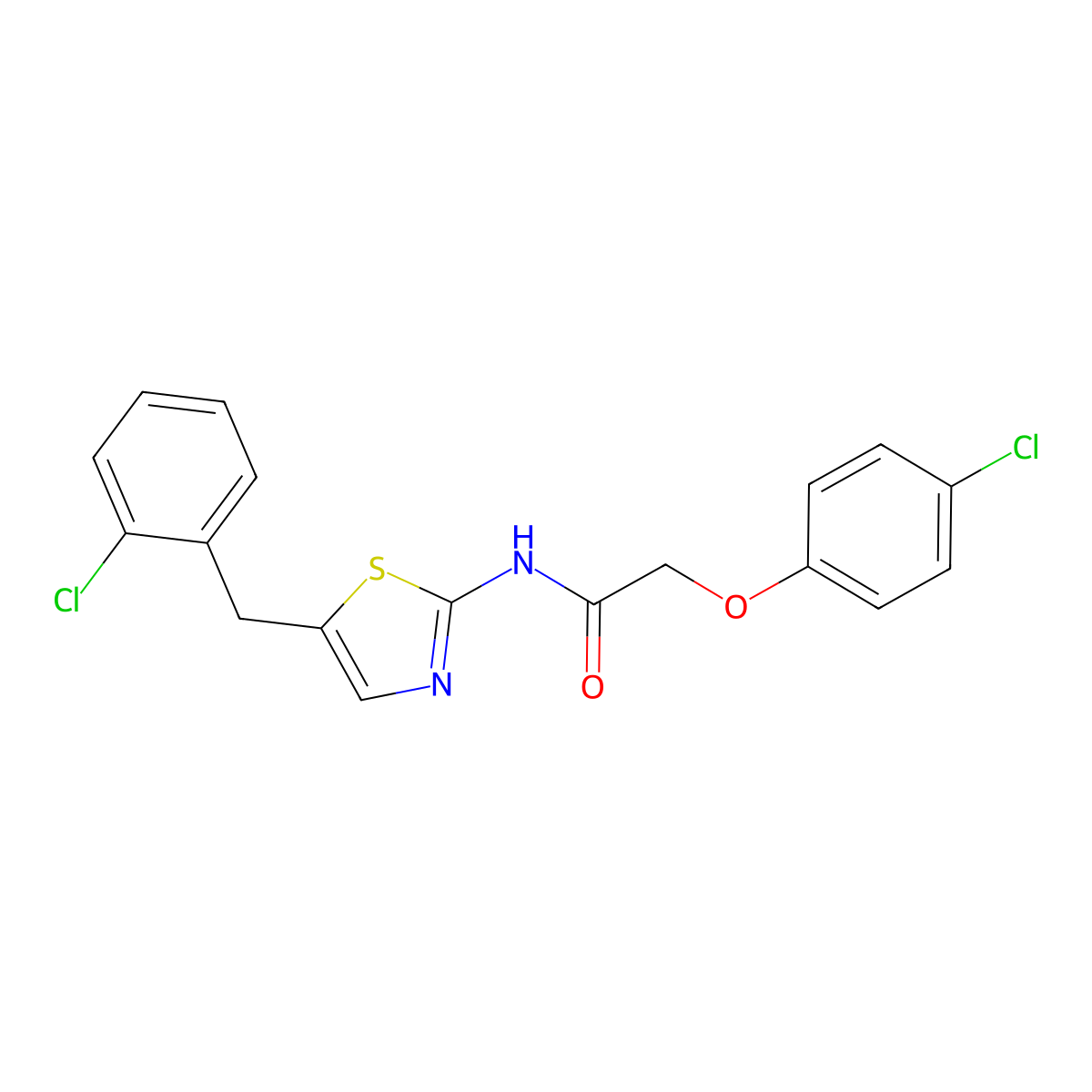 2-(4-chlorophenoxy)-N-[5-[(2-chlorophenyl)methyl]-1,3-thiazol-2-yl]acetamide molecular structure, CAS 304895-97-4
