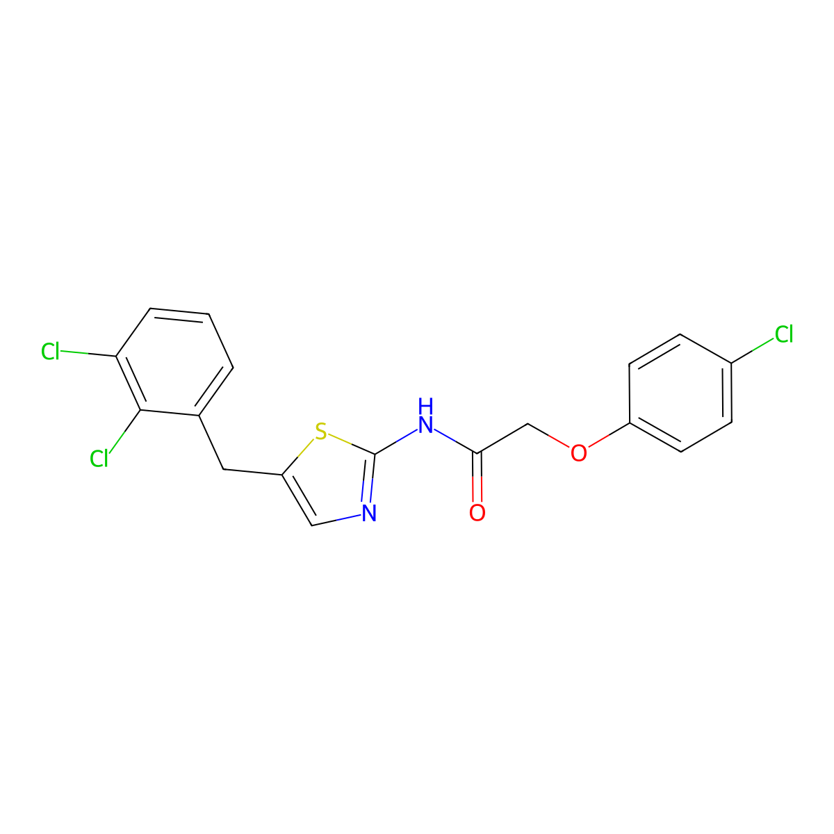 2-(4-chlorophenoxy)-N-[5-(2,3-dichlorobenzyl)-1,3-thiazol-2-yl]acetamide molecular structure, CAS 304895-98-5