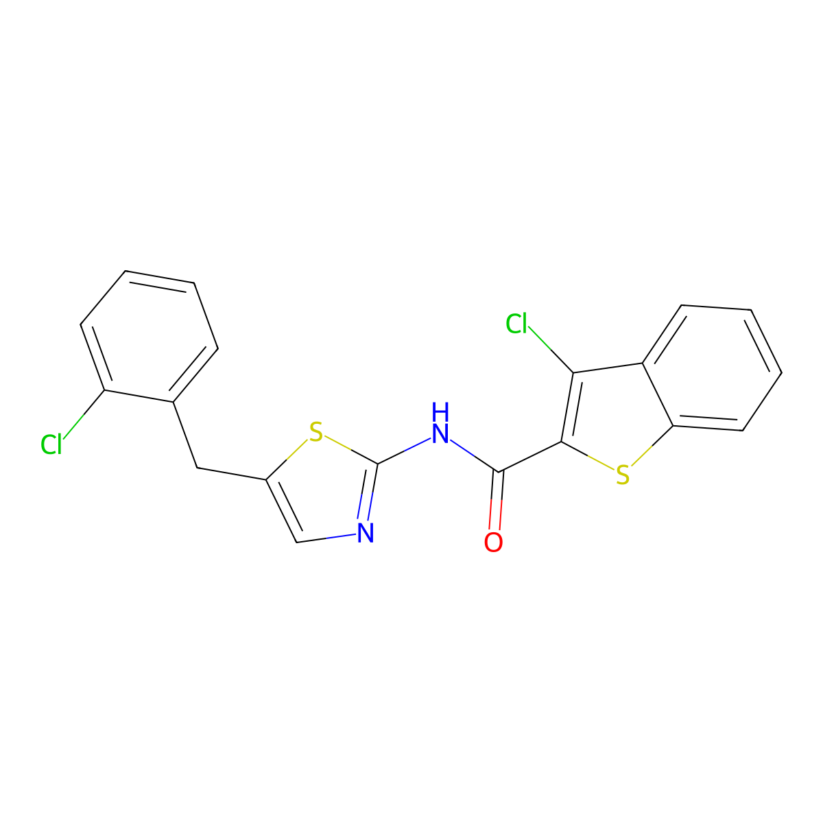 3-chloro-N-[5-(2-chlorobenzyl)-1,3-thiazol-2-yl]-1-benzothiophene-2-carboxamide molecular structure, CAS 304896-01-3