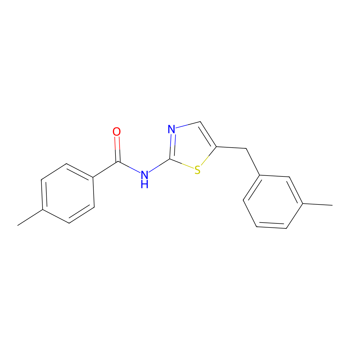 4-methyl-N-[5-[(3-methylphenyl)methyl]-1,3-thiazol-2-yl]benzamide molecular structure, CAS 304896-02-4