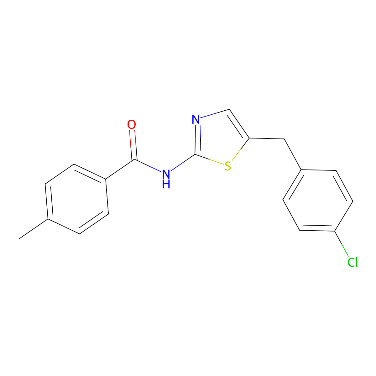 N-{5-[(4-chlorophenyl)methyl]-1,3-thiazol-2-yl}-4-methylbenzamide molecular structure, CAS 304896-03-5