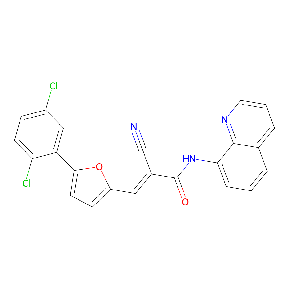 2-cyano-3-[5-(2,5-dichlorophenyl)furan-2-yl]-N-quinolin-8-ylprop-2-enamide molecular structure, CAS 304896-21-7