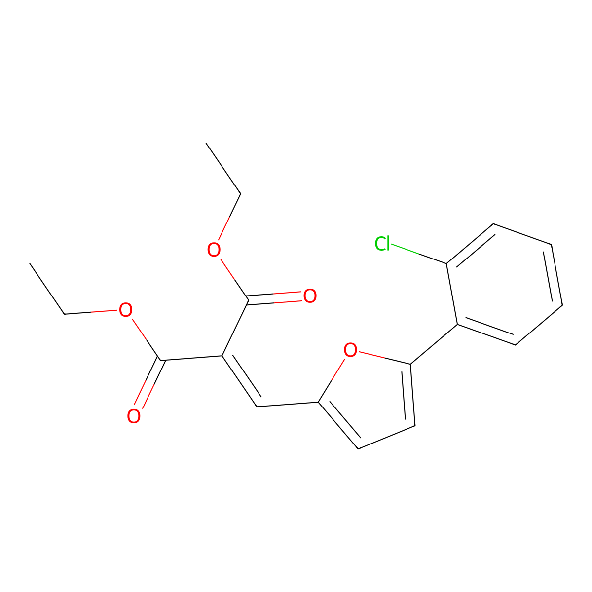 Diethyl 2-((5-(2-chlorophenyl)-2-furyl)methylene)malonate molecular structure, CAS 304896-37-5