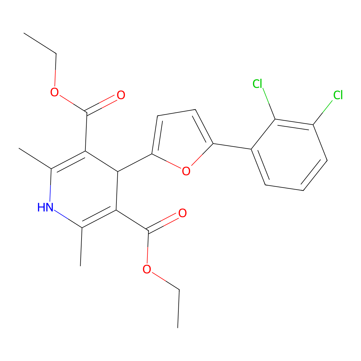 Diethyl 4-[5-(2,3-dichlorophenyl)furan-2-yl]-2,6-dimethyl-1,4-dihydropyridine-3,5-dicarboxylate molecular structure, CAS 304896-72-8