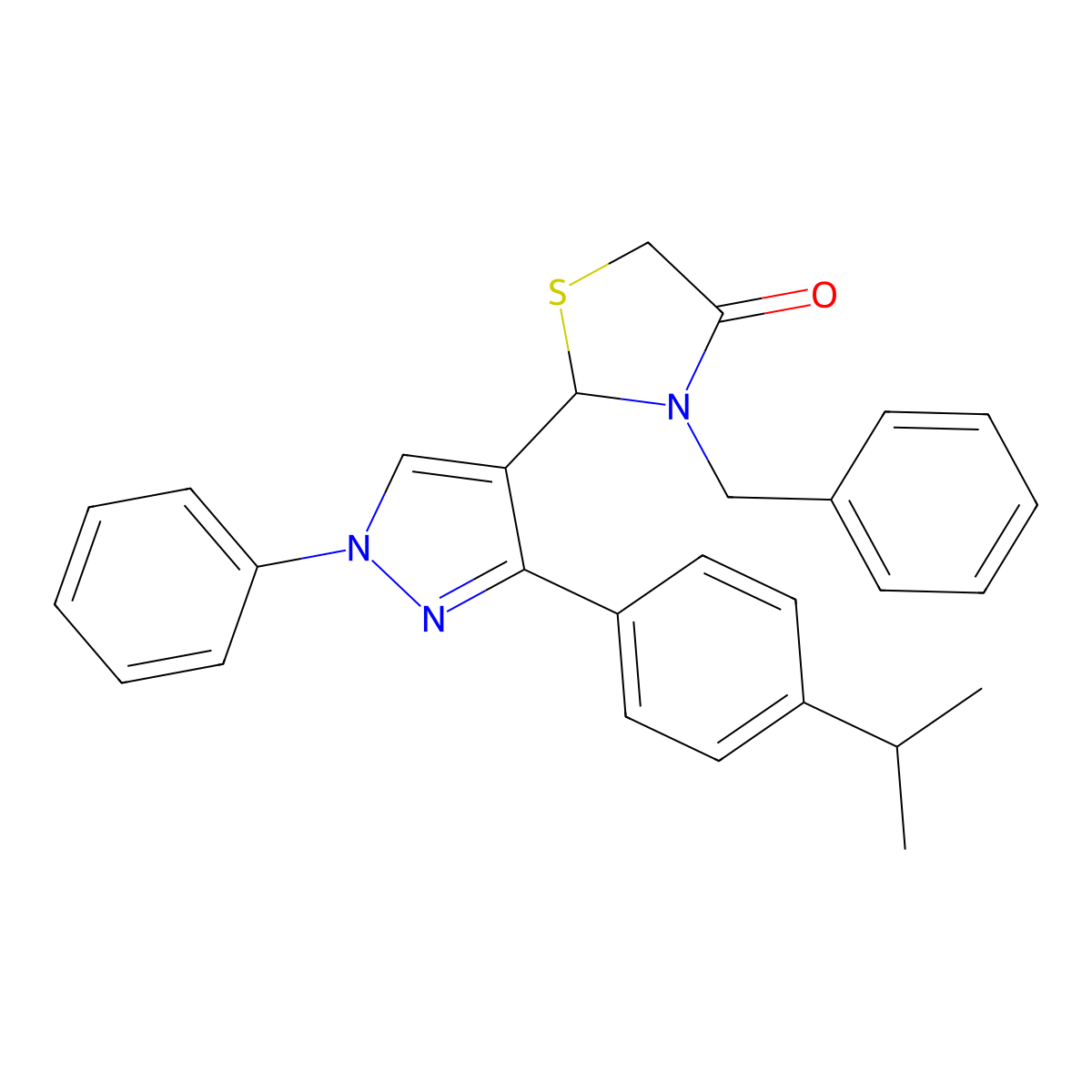 3-Benzyl-2-[1-phenyl-3-(4-propan-2-ylphenyl)pyrazol-4-yl]-1,3-thiazolidin-4-one molecular structure, CAS 304896-76-2