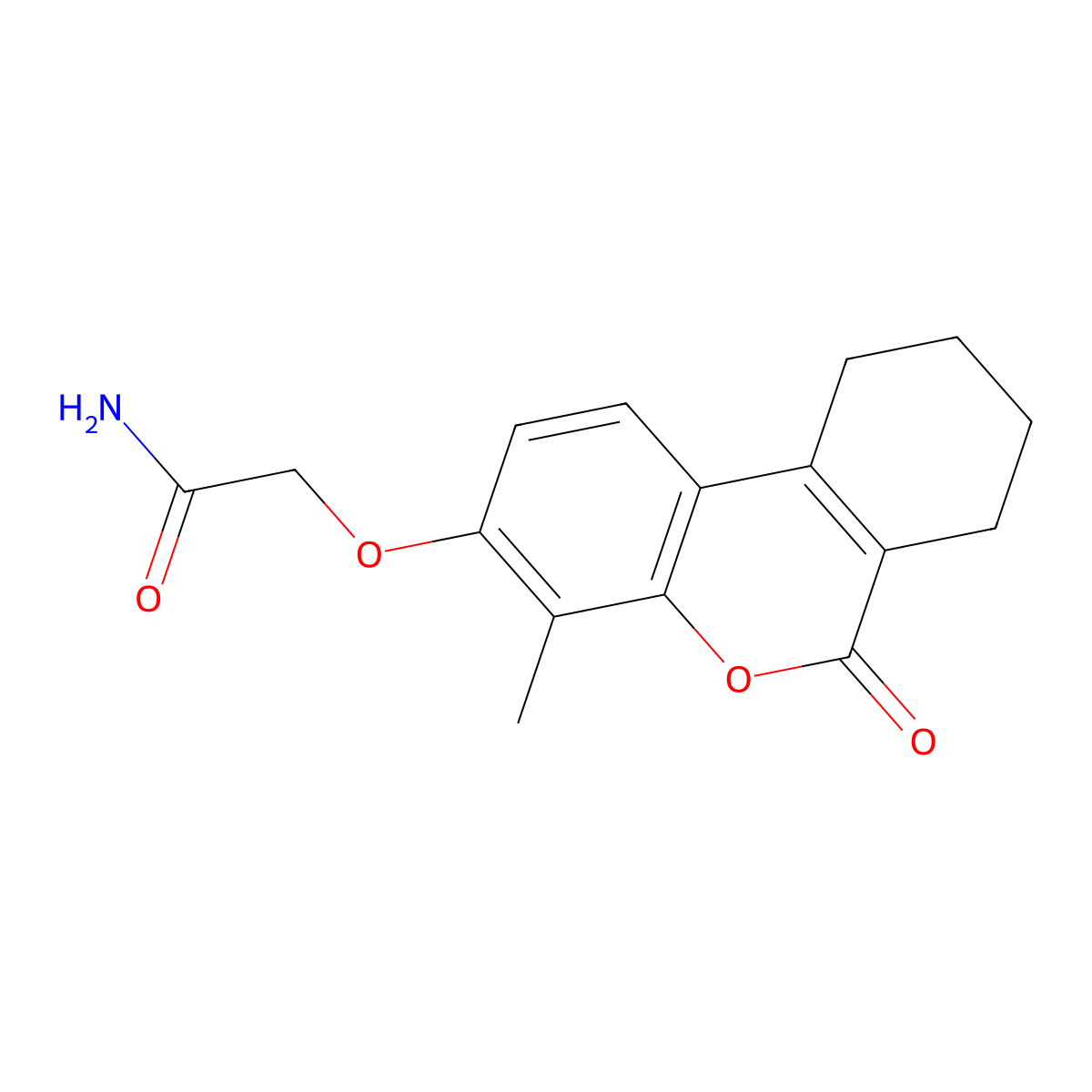 2-((4-methyl-6-oxo-7,8,9,10-tetrahydro-6H-benzo[c]chromen-3-yl)oxy)acetamide molecular structure, CAS 304896-81-9