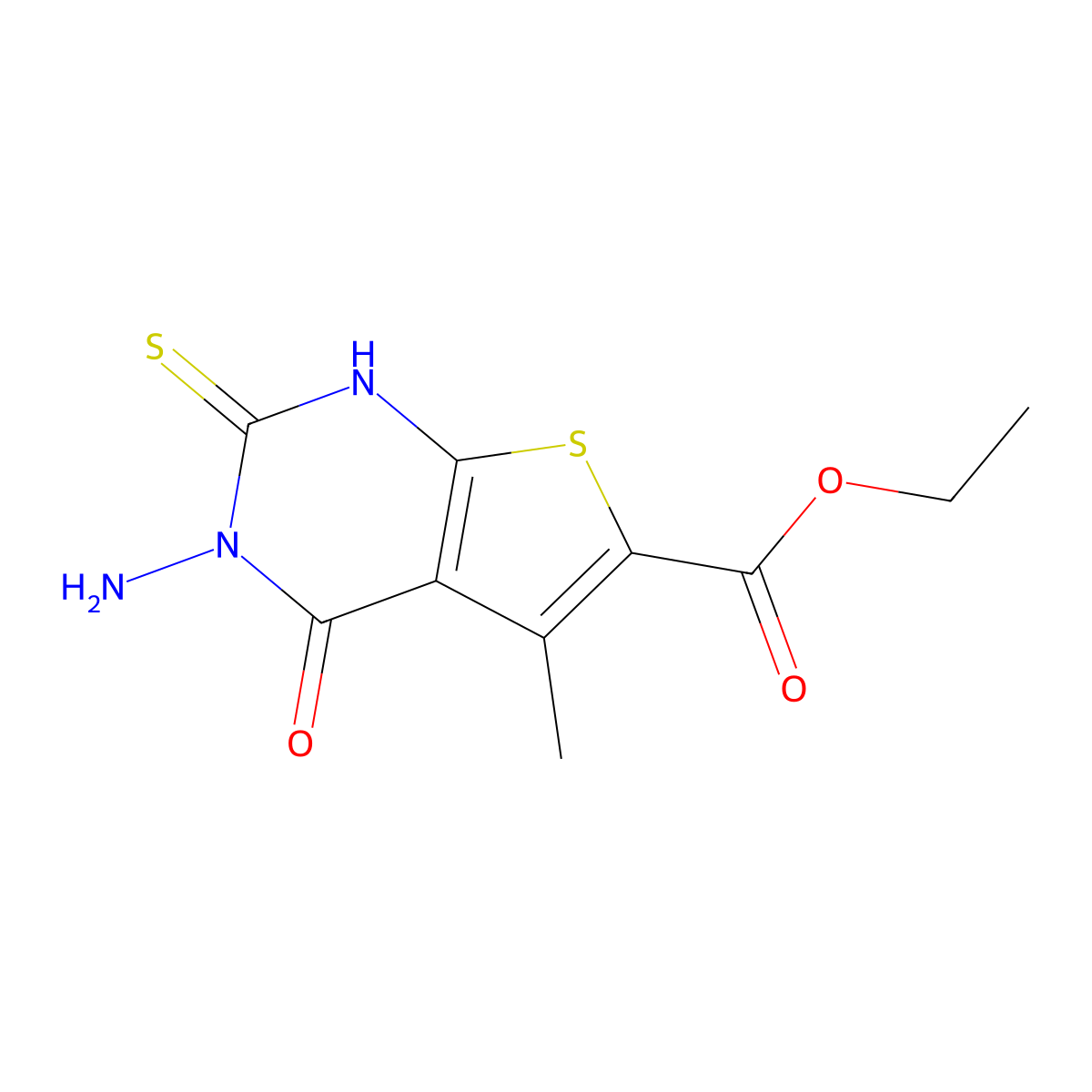 Ethyl 3-amino-1,2,3,4-tetrahydro-5-methyl-4-oxo-2-thioxothieno(2,3-d)pyrimidine-6-carboxylate molecular structure, CAS 304898-07-5