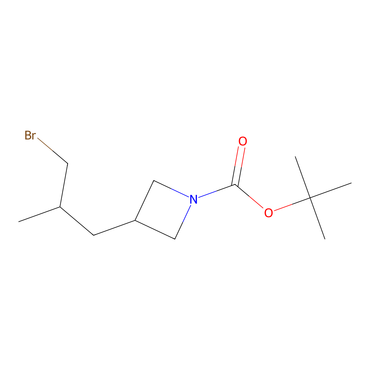 Tert-butyl 3-(3-bromo-2-methylpropyl)azetidine-1-carboxylate molecular structure, CAS 3048998-13-3