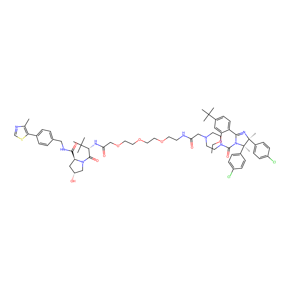 (2S,4R)-1-[(2S)-2-[[2-[2-[2-[2-[[2-[4-[(4S,5R)-2-(4-tert-butyl-2-ethoxyphenyl)-4,5-bis(4-chlorophenyl)-4,5-dimethylimidazole-1-carbonyl]piperazin-1-yl]acetyl]amino]ethoxy]ethoxy]ethoxy]acetyl]amino]-3,3-dimethylbutanoyl]-4-hydroxy-N-[[4-(4-methyl-1,3-thiazol-5-yl)phenyl]methyl]pyrrolidine-2-carboxamide molecular structure, CAS 3049076-98-1