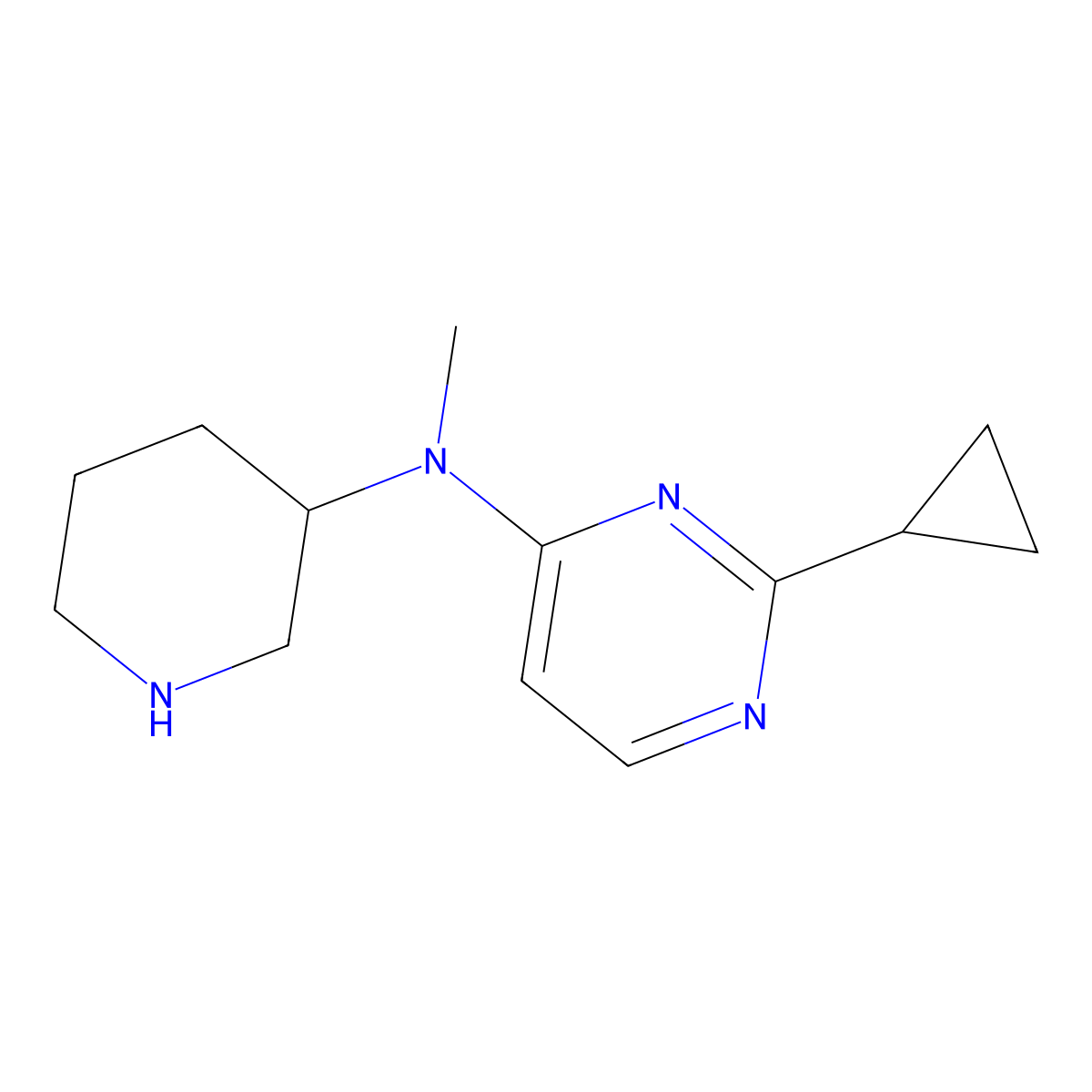 2-cyclopropyl-N-methyl-N-(piperidin-3-yl)pyrimidin-4-amine molecular structure, CAS 3049388-73-7