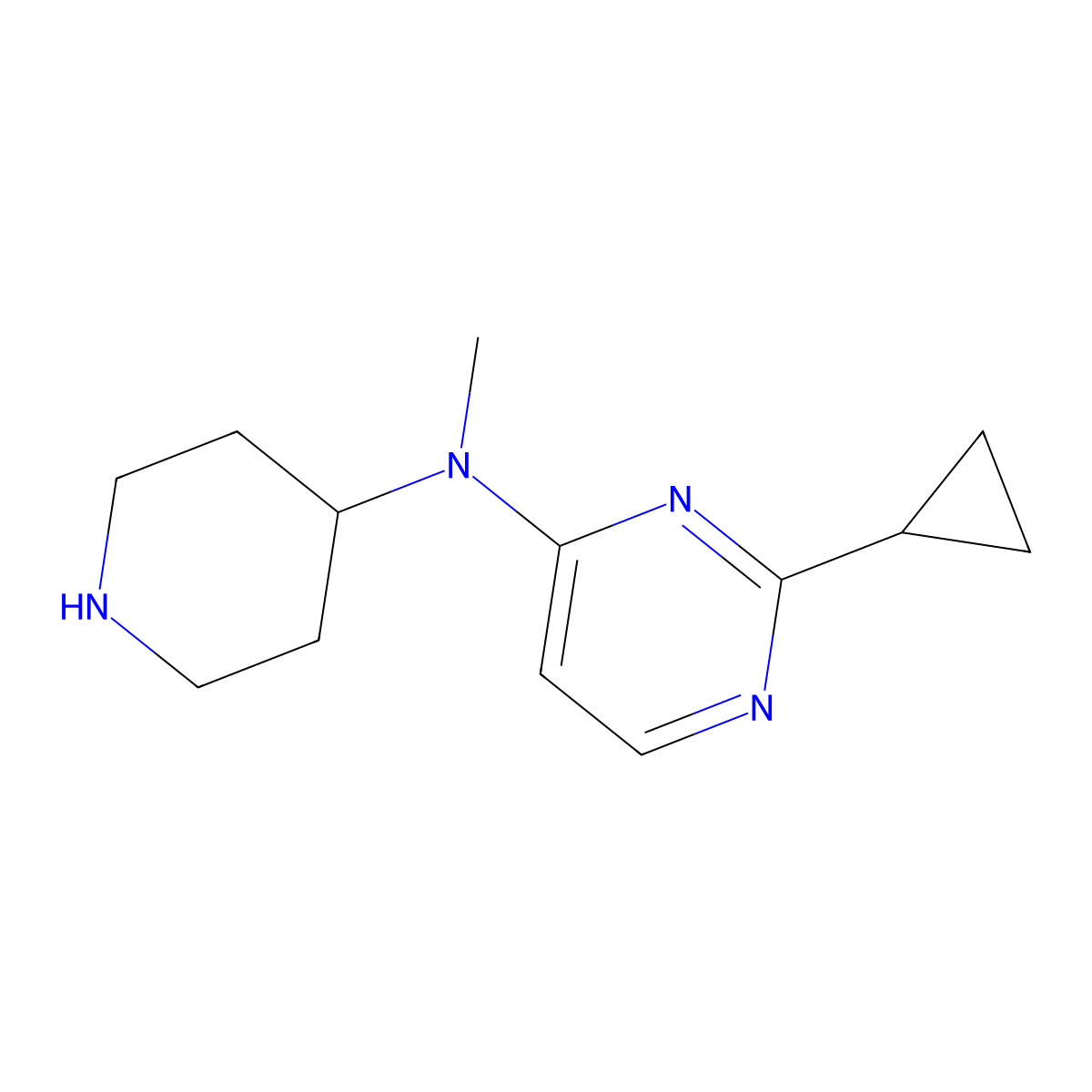 2-cyclopropyl-N-methyl-N-(piperidin-4-yl)pyrimidin-4-amine molecular structure, CAS 3049388-87-3